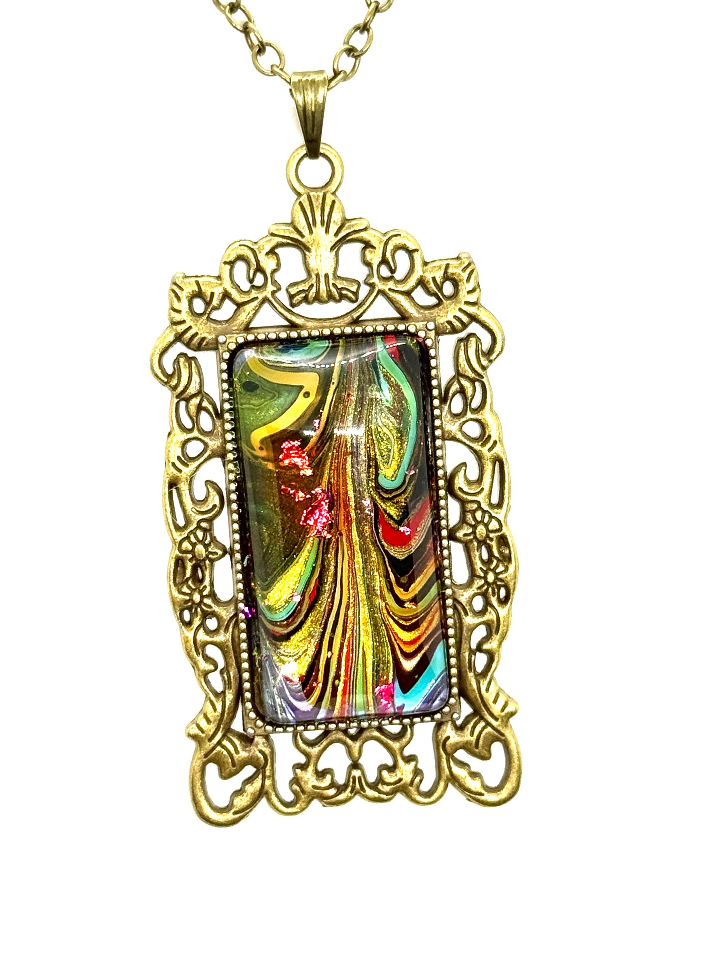 #25 Baroque Breakdown – Multicolor Chaos Paint Pour Statement Necklace | FDSS Original
