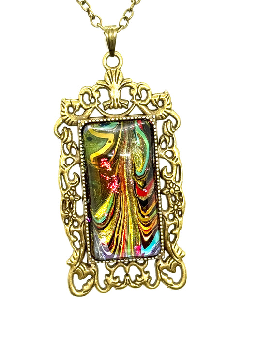 #25 Baroque Breakdown – Multicolor Chaos Paint Pour Statement Necklace | FDSS Original