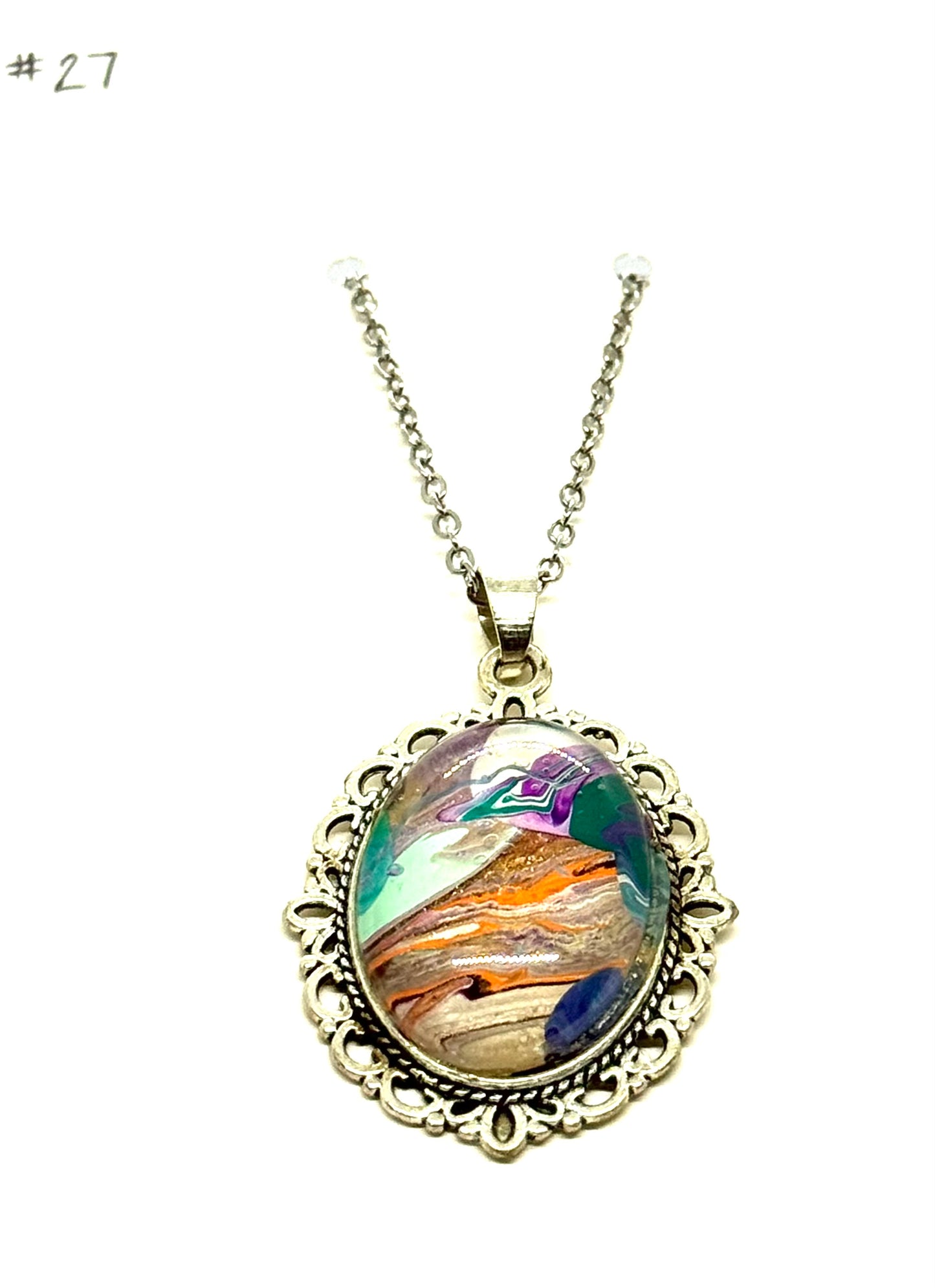 #27 Tectonic Mood Swing – Abstract Paint Pour Oval Pendant Necklace | One-of-a-Kind Chaos Jewelry