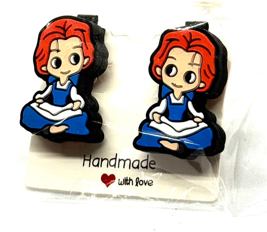 #1 Bookish Chaos Barrettes – Reading Girl Character Hair Clips (2pc Set)