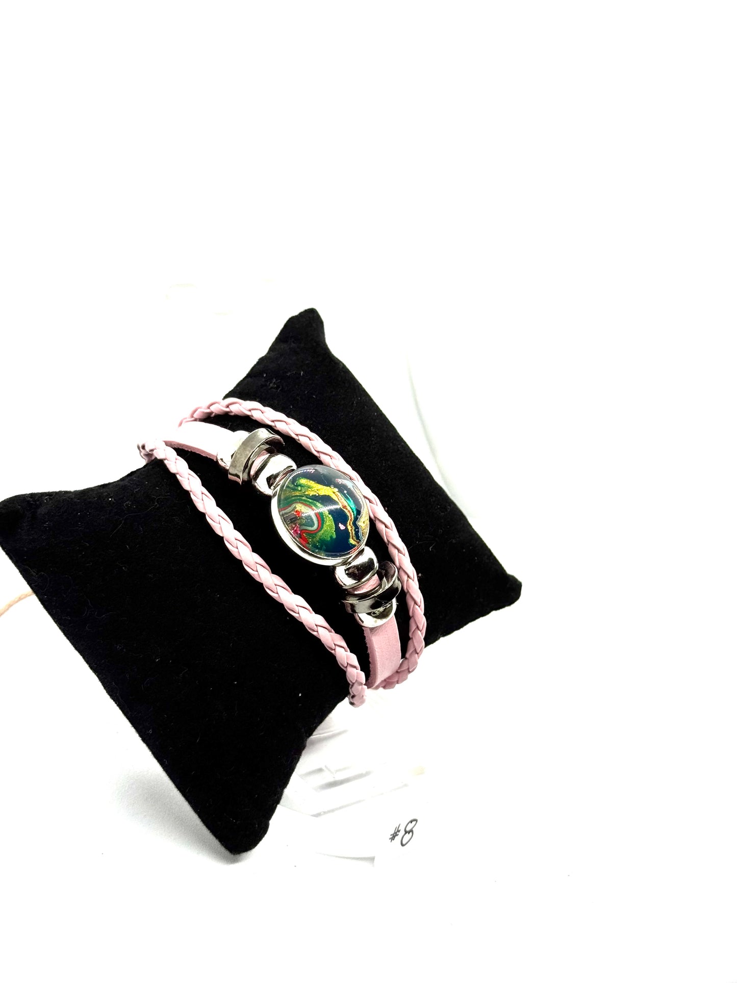 #8 FDSS Chaos Orbit Pink Wrap Bracelet — One-of-a-Kind Paint Pour Statement Piece | Handmade Resin Jewelry