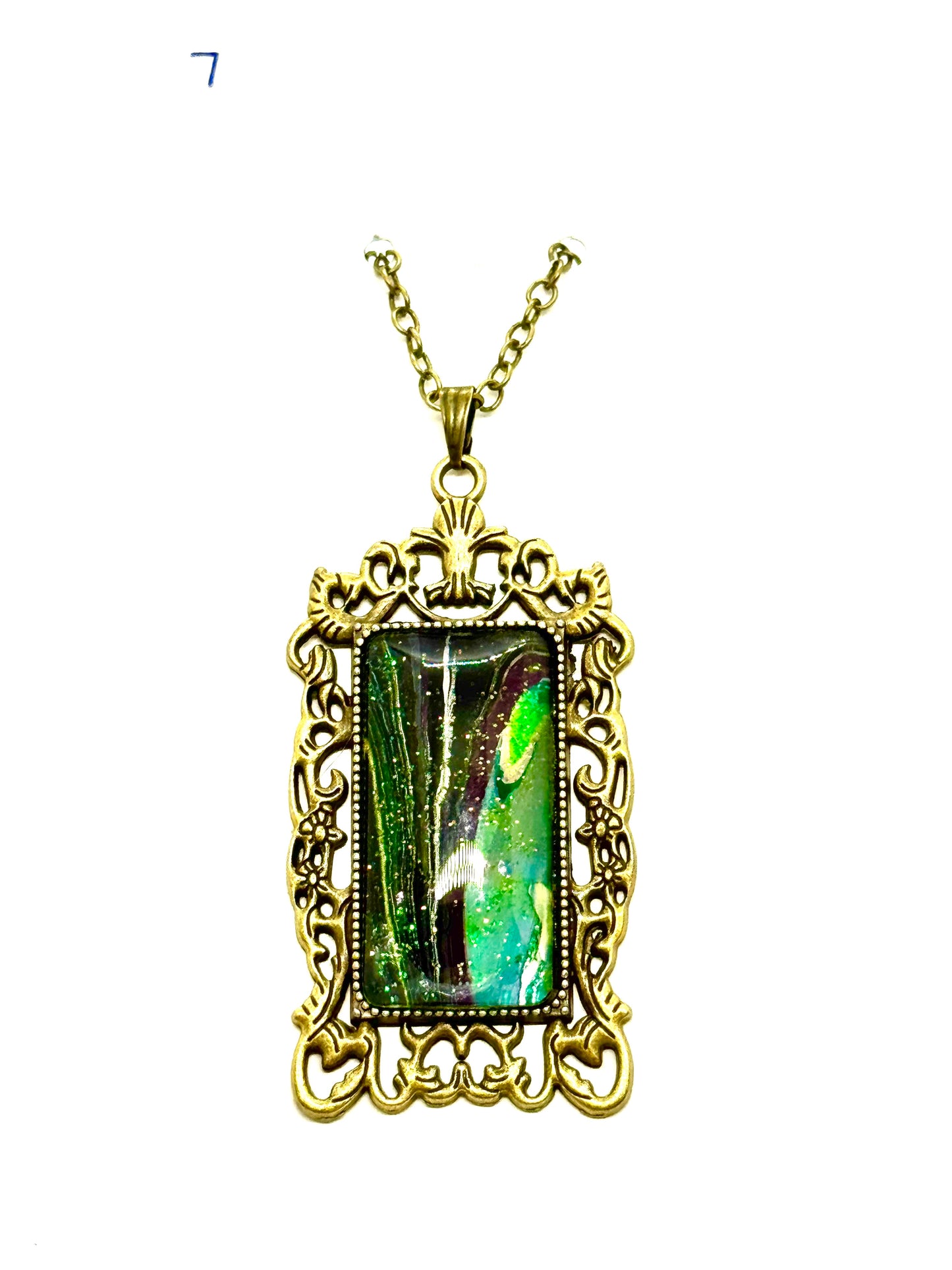 Large Paint Pour Pendant Necklace #7