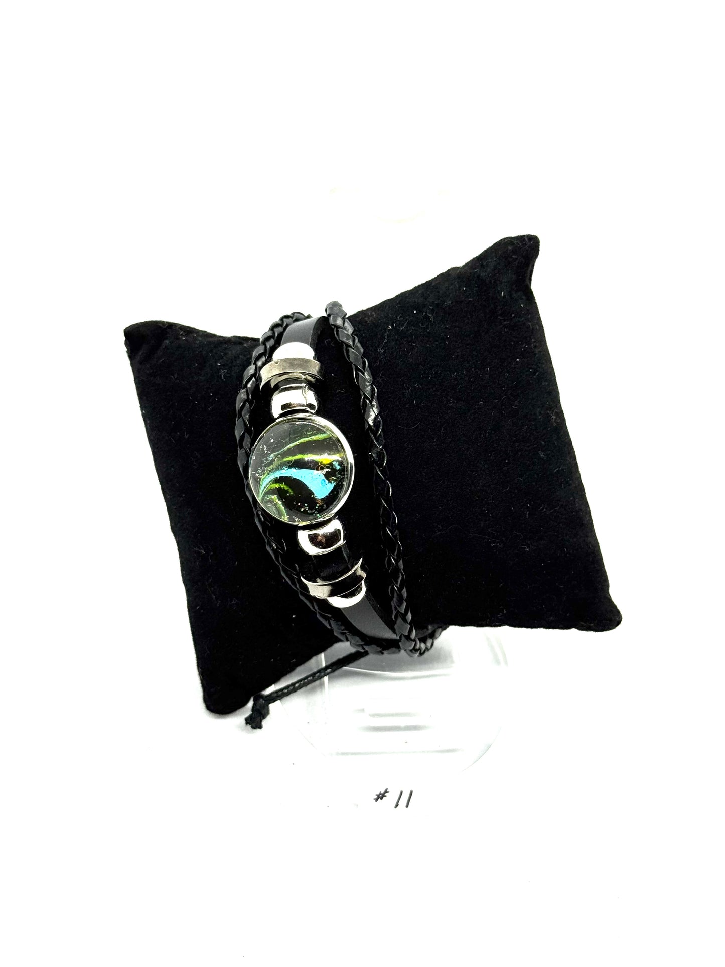 #11 FDSS Neon Chaos Glass Dome Bracelet — Handmade Statement Bracelet | Dark Aesthetic Leather Wrap Jewelry | One-of-a-Kind Wearable Art
