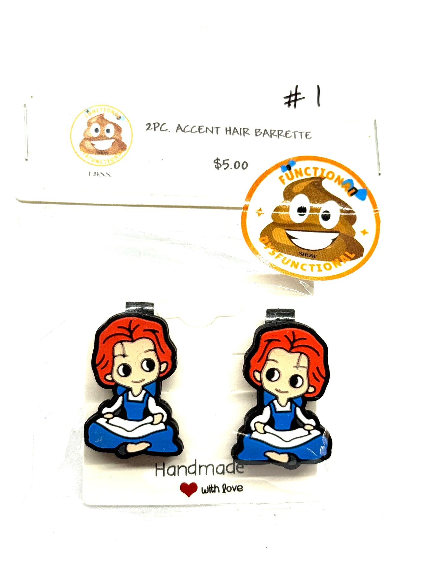#1 Bookish Chaos Barrettes – Reading Girl Character Hair Clips (2pc Set)
