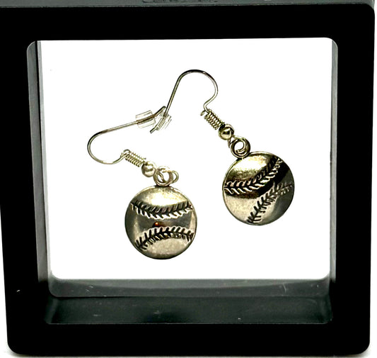#28 Diamond in the Rough Softball Earrings – Silver Tone Sports Fan Dangles
