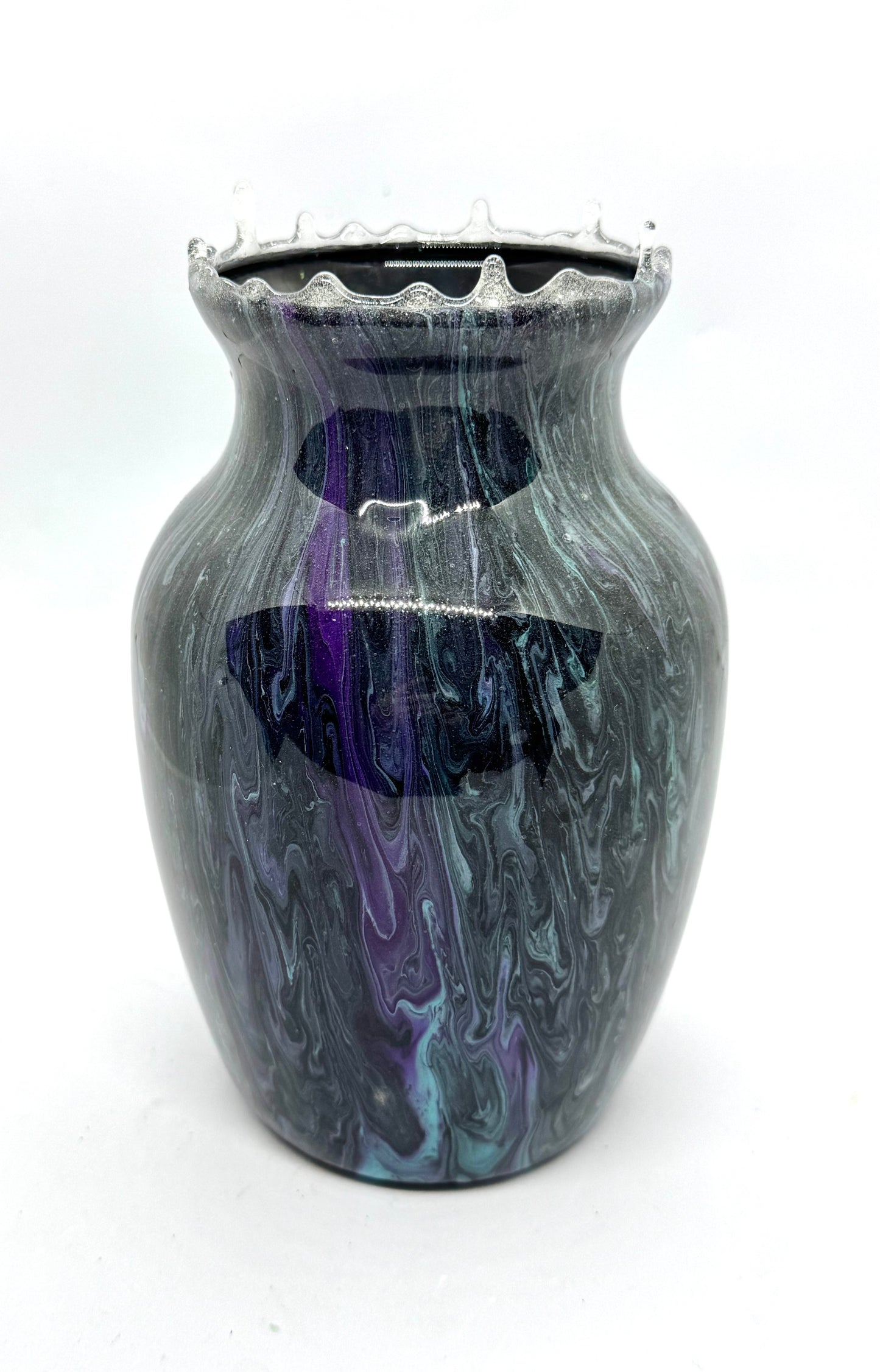 Midnight Void Resin Vase (Smoke + Violet Chaos Drip Rim)