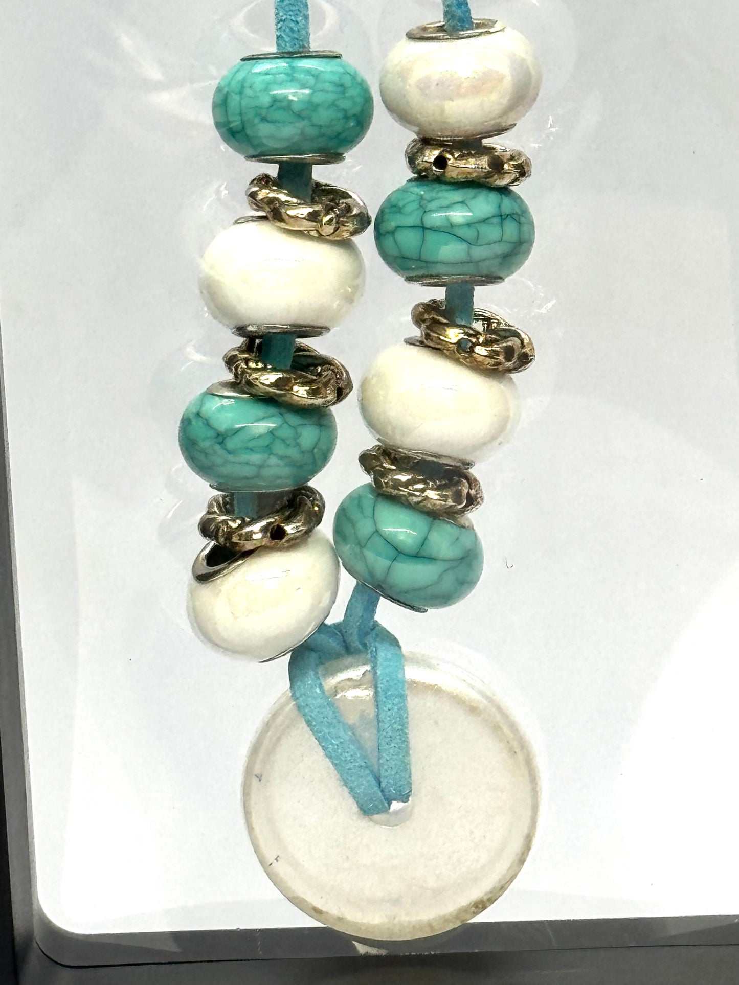 Ocean Calm (But Make It Chaos) Necklace | Turquoise & Ivory Beaded Pendant | 28” Cord | Heart Clasp