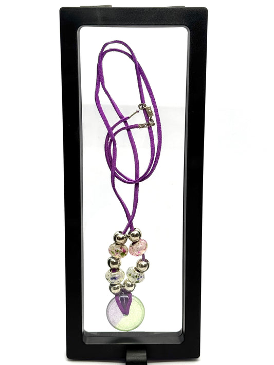 Purple Beaded Pendant Necklace | 28” Cord | Screw Clasp | Handmade Chaos Jewelry