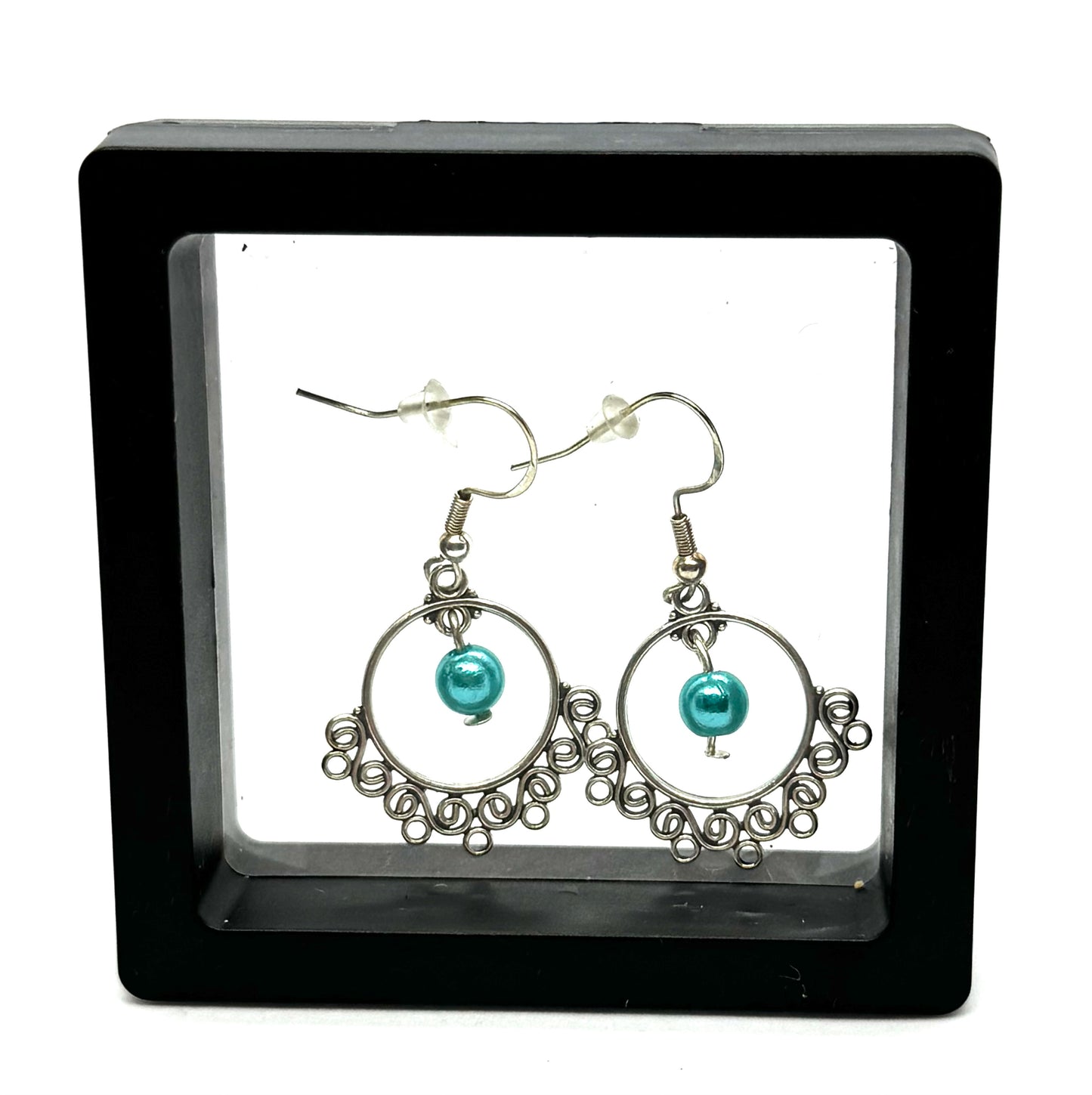 #2 Turquoise Chaos Orbit Earrings – FDSS Handmade Silver Swirl Dangles