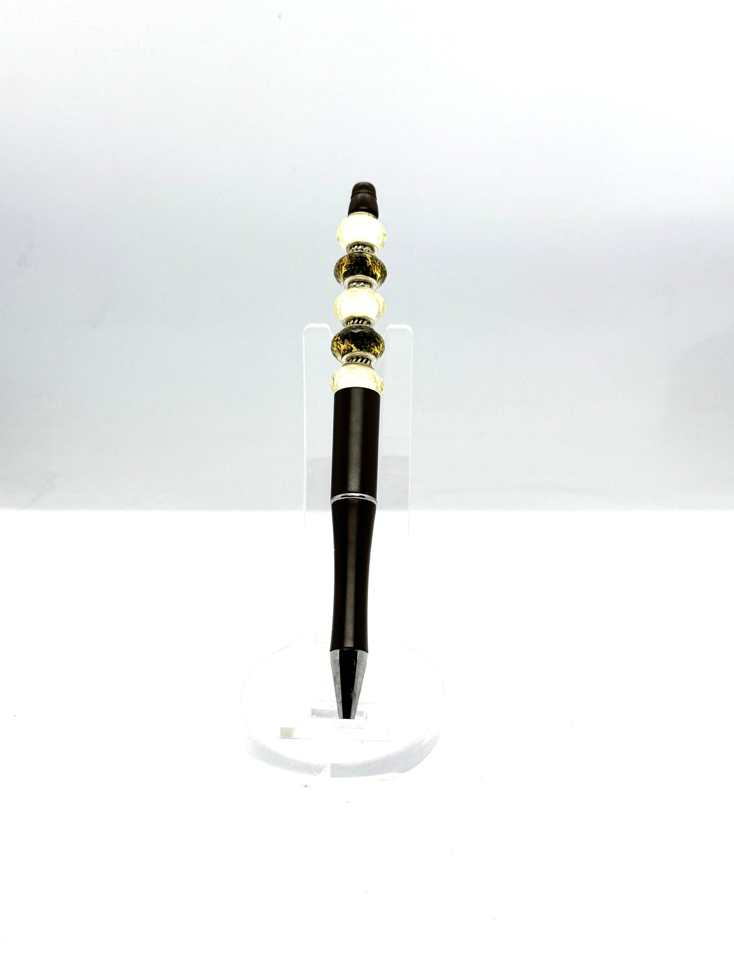 The Professional Overthinker – Brown & Gold Beaded Pen with Ink Refill