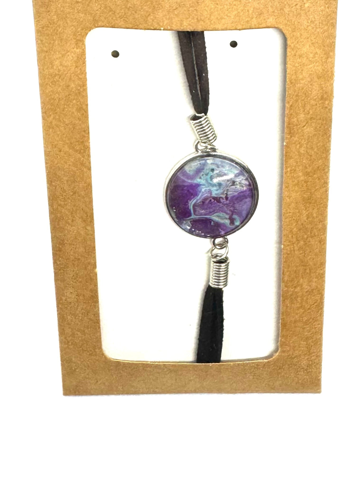 #2 Chaos Meets Cosmic Energy — Handmade Purple Galaxy Glass Dome Bracelet | Dark Aesthetic Leather Cord Statement Jewelry | One-of-a-Kind FDSS