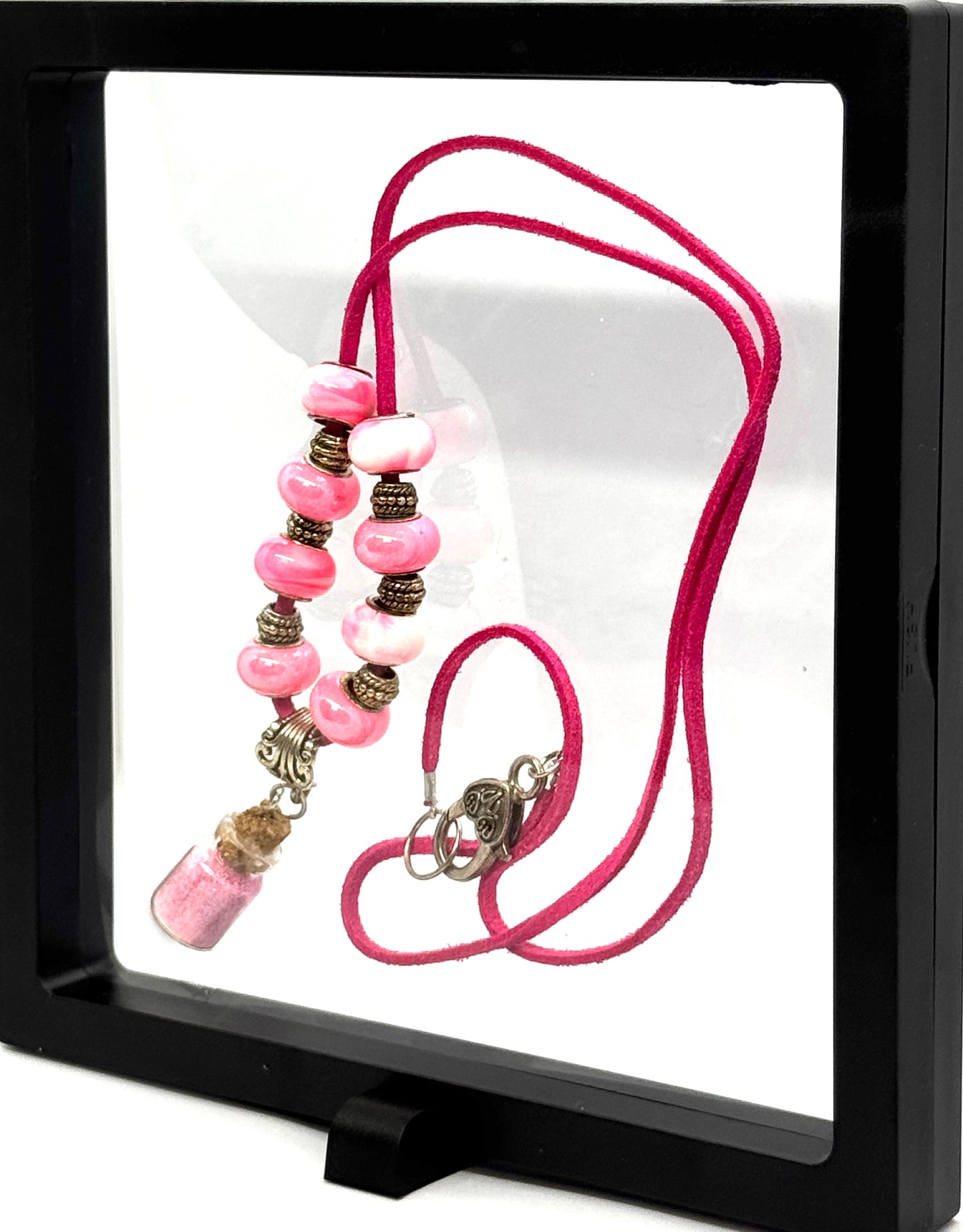 “Sweet but Psychotic” Pink Beaded Necklace | 30” Cord | Handmade Glitter Bottle Pendant Necklace