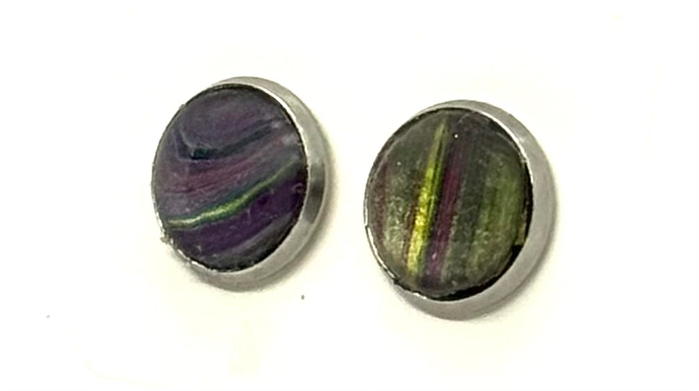 Chaos in Harmony | Handmade Abstract Purple & Olive Stud Earring