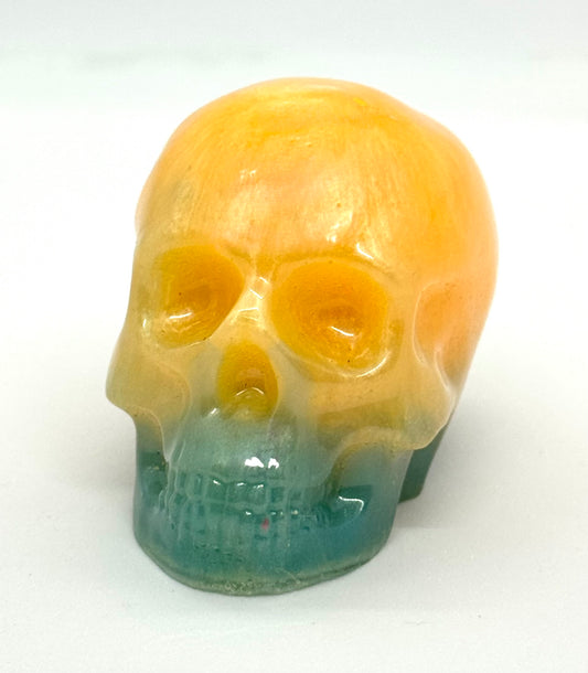 “Sunset Hangover” Skull — Handmade Resin Skull Decor | Yellow Blue Ombre Gothic Art | FDSS One-of-a-Kind