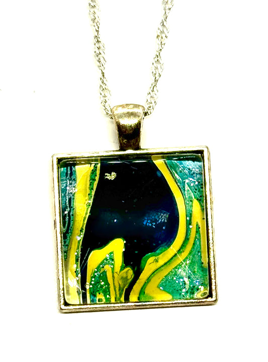 #17 Electric Melt Square Pendant Necklace – FDSS Original Resin Art Jewelry