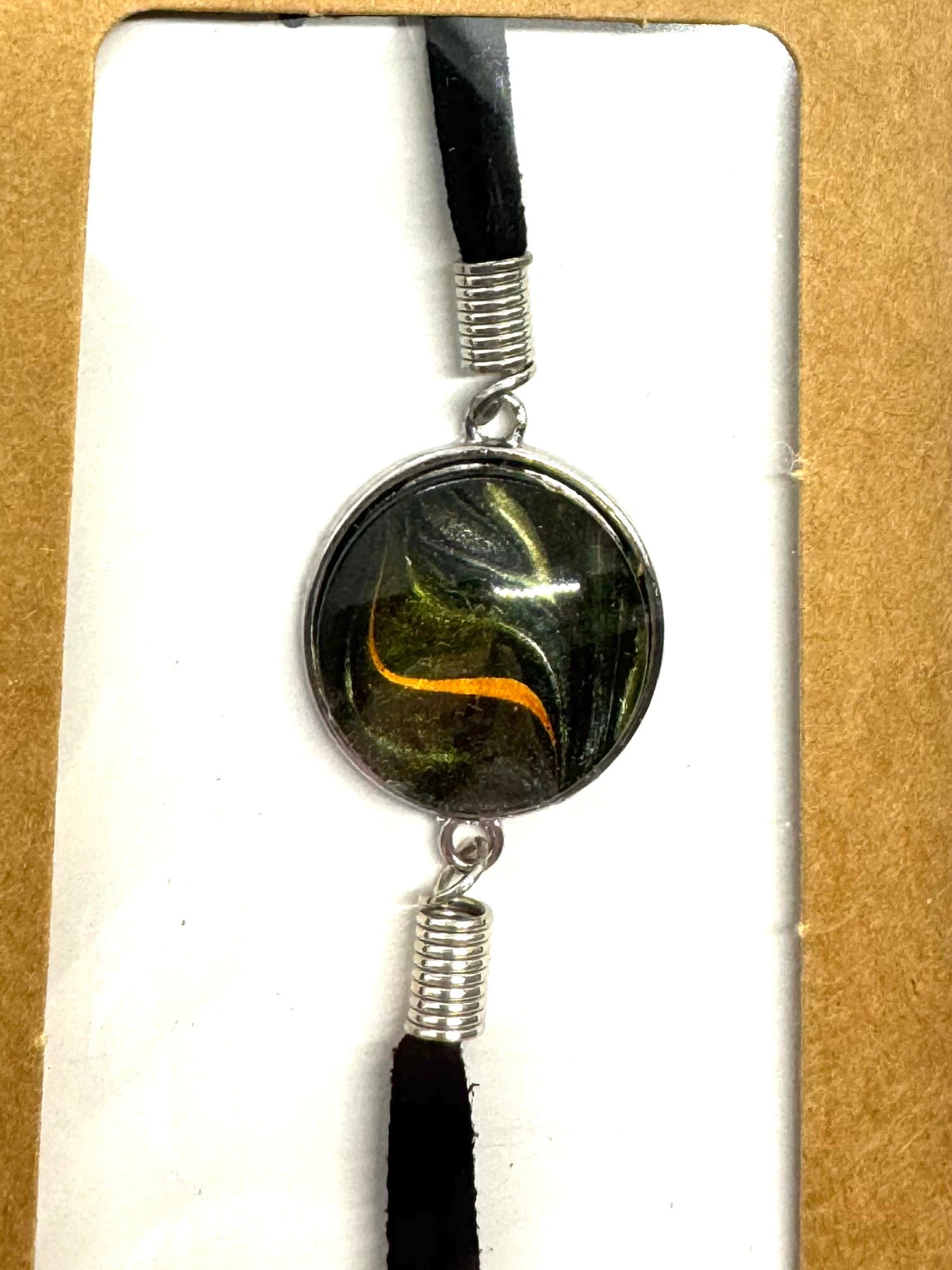 #1 “Dark Energy But Make It Wearable 🖤 | Handmade Leather Cord Bracelet | Abstract Glass Dome Charm | Gothic Minimalist Jewelry | FDSS One-of-a-Kind”