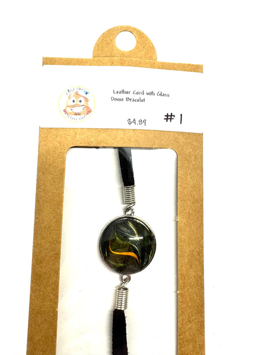 #1 “Dark Energy But Make It Wearable 🖤 | Handmade Leather Cord Bracelet | Abstract Glass Dome Charm | Gothic Minimalist Jewelry | FDSS One-of-a-Kind”