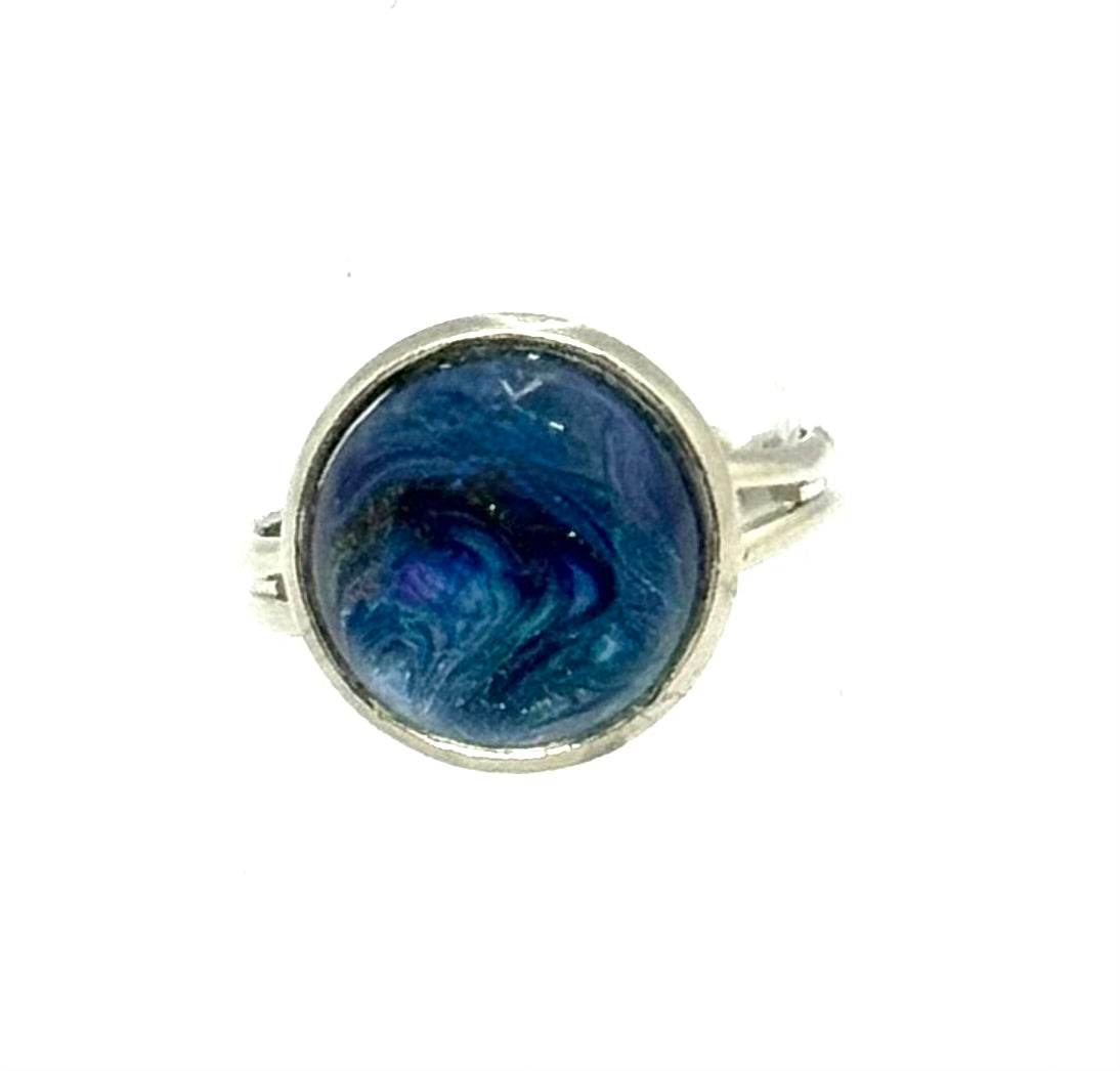 #4 Midnight Tide Glass Dome Ring – Deep Blue Swirl Statement Ring