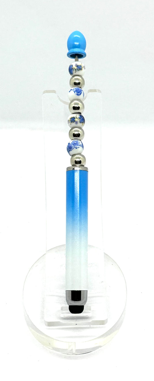 Blue Skies & Beautiful Chaos | Handmade Blue Floral Beaded Stylus Pen