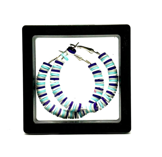 #12 Electric Daydream Hoop Earrings – Aqua & Purple Beaded Statement Hoops