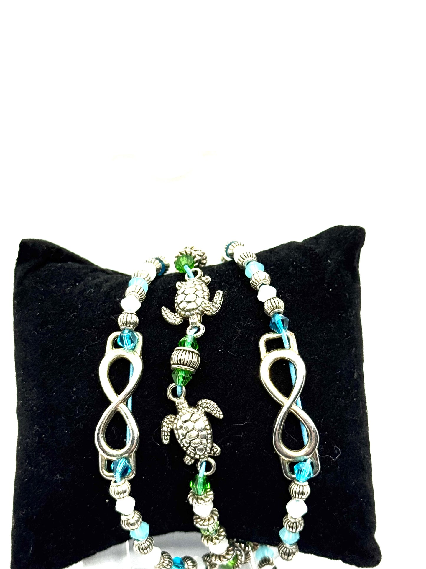 Triple Strand Turtle & Infinity Bracelet – Ocean Inspired Handmade Beaded Bracelet | Coastal Jewelry, Sea Turtle Charm, Stacking Bracelet, Unique Gift