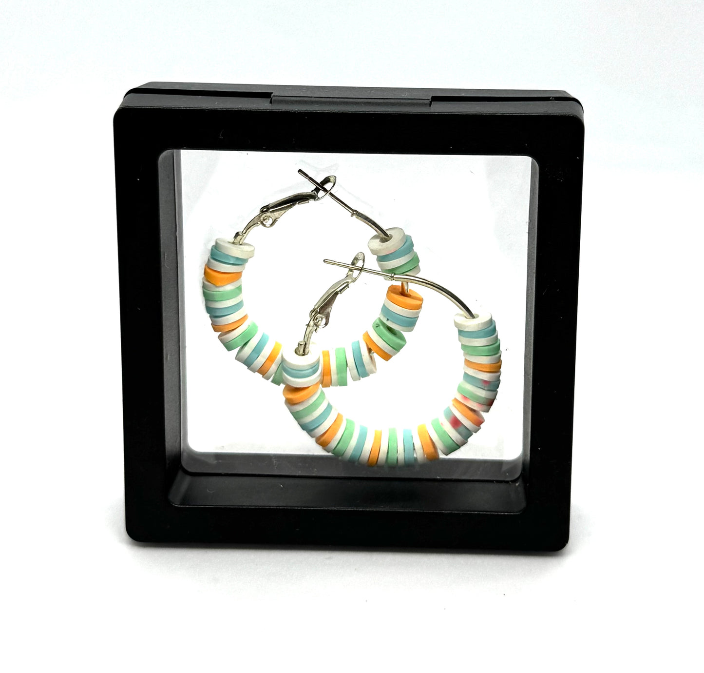 #9 Pastel Chaos Hoop Earrings – Handmade Beaded Silver Hoop Earrings