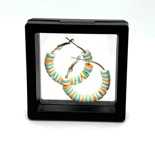 #9 Pastel Chaos Hoop Earrings – Handmade Beaded Silver Hoop Earrings