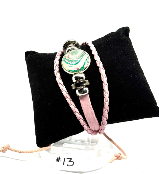 #13 “Soft Chaos Energy” Pink Wrap Bracelet — Handmade Glass Dome Statement Piece | One-of-a-Kind FDSS Chaos Jewelry