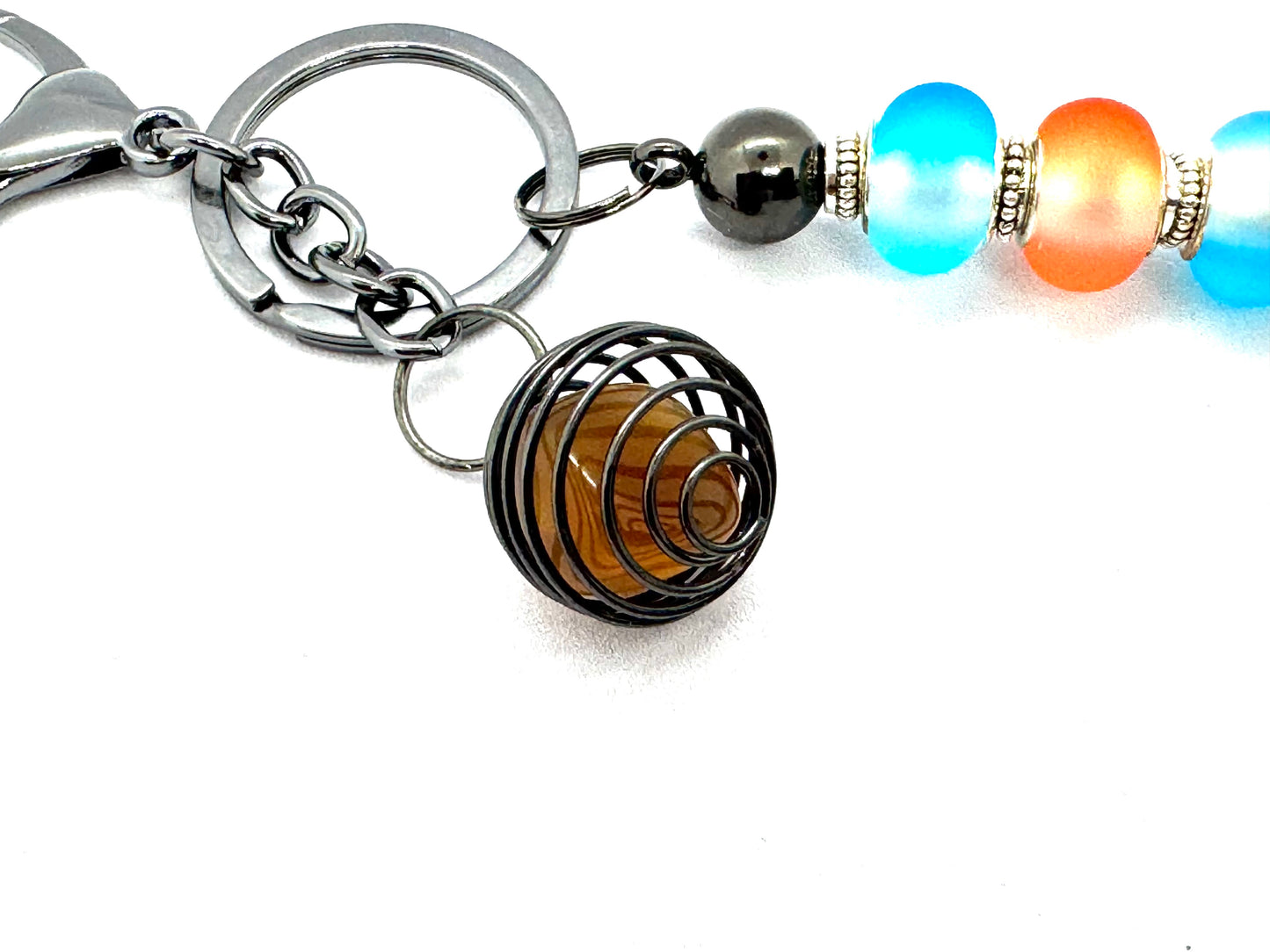 FDSS “Beach Vibes, Zero Responsibilities” Handmade Beaded Keychain with Crystal Cage Charm