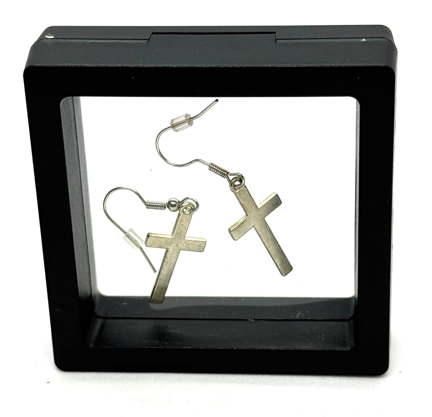 #41 Grace Through the Chaos Earrings – Silver Cross Dangle Earrings