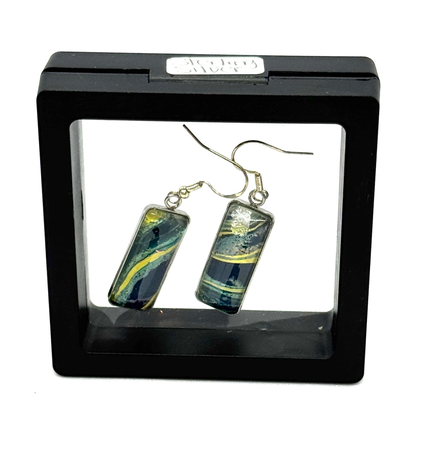 #9S Storm Chaser Sterling Silver Rectangle Glass Dome Earrings