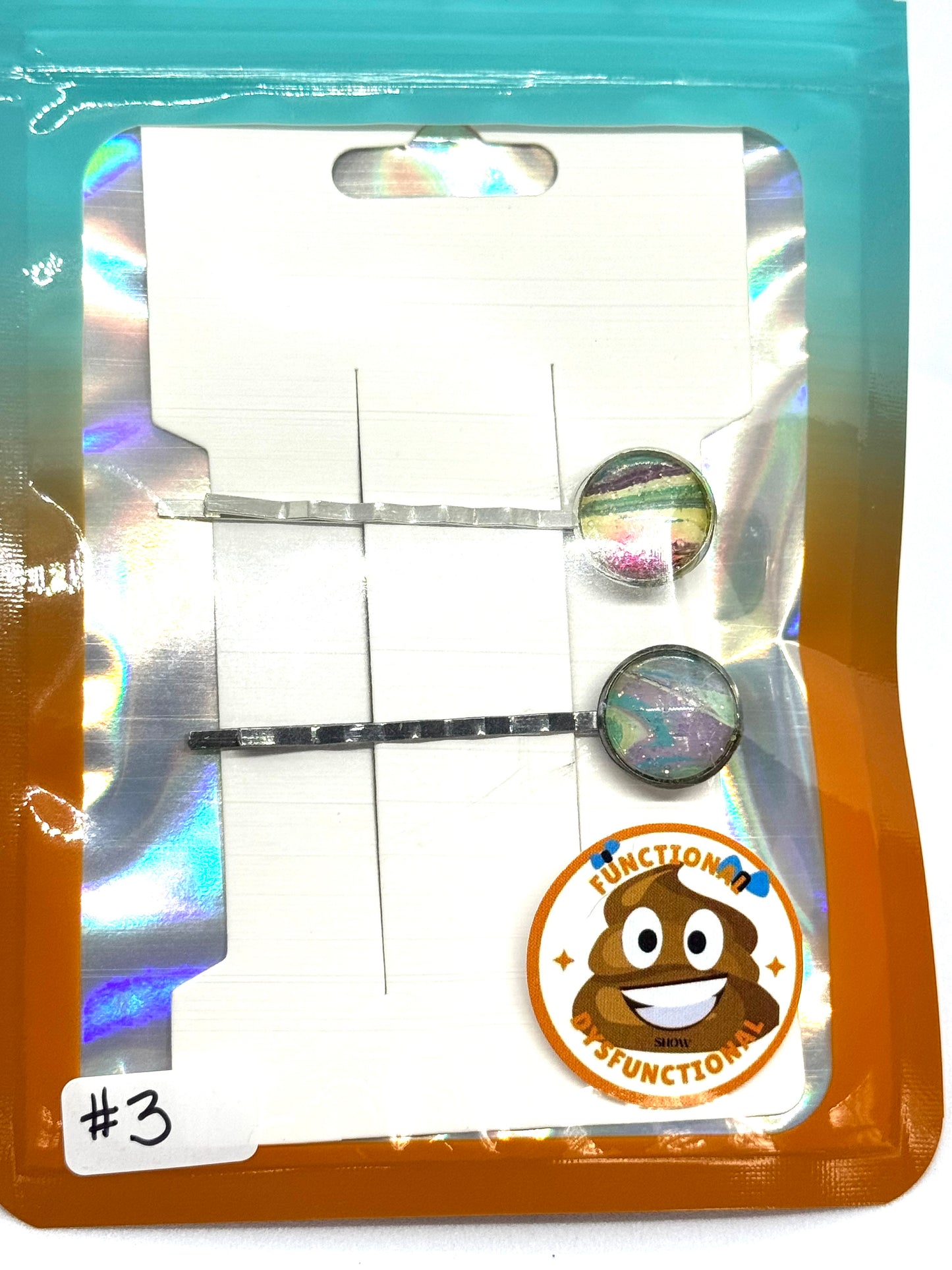 #3 Main Character Chaos Bobby Pins – Multicolor Resin Set (2pc)