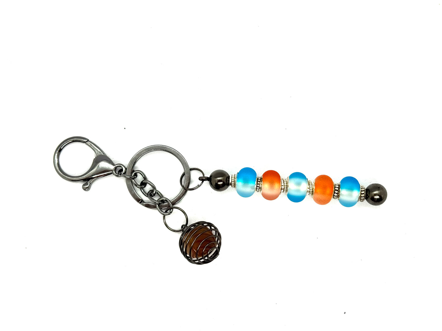 FDSS “Beach Vibes, Zero Responsibilities” Handmade Beaded Keychain with Crystal Cage Charm
