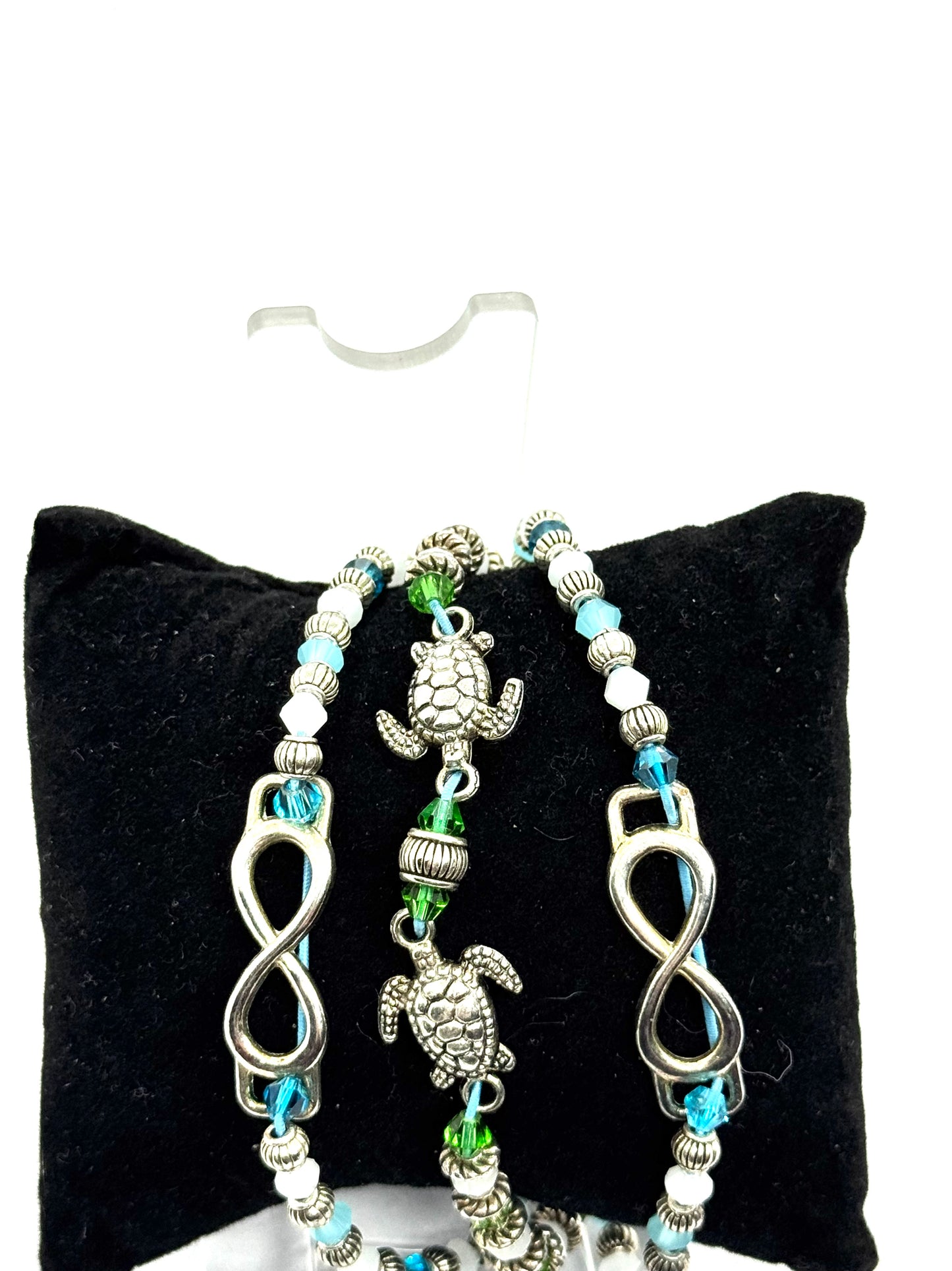 Triple Strand Turtle & Infinity Bracelet – Ocean Inspired Handmade Beaded Bracelet | Coastal Jewelry, Sea Turtle Charm, Stacking Bracelet, Unique Gift