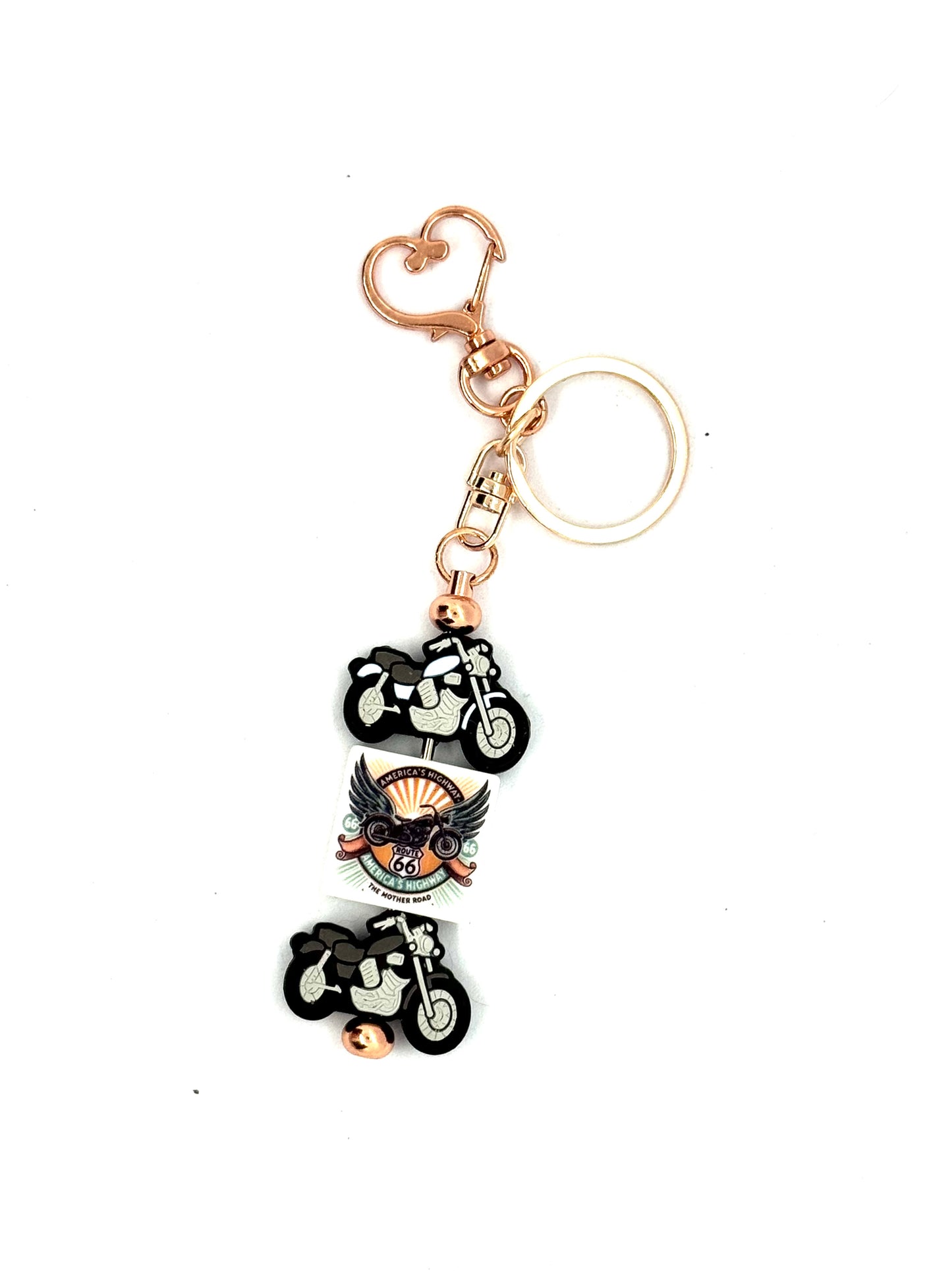 FDSS “Born to Roam, Forced to Adult” Motorcycle Route 66 Handmade Beaded Keychain