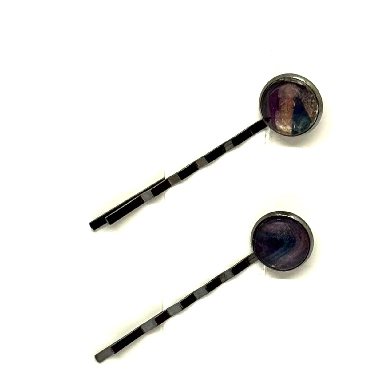 The “Midnight Mood Swing” Bobby Pin Set – Handmade Purple, Navy & Rose Gold Hair Pins (Set of 2)