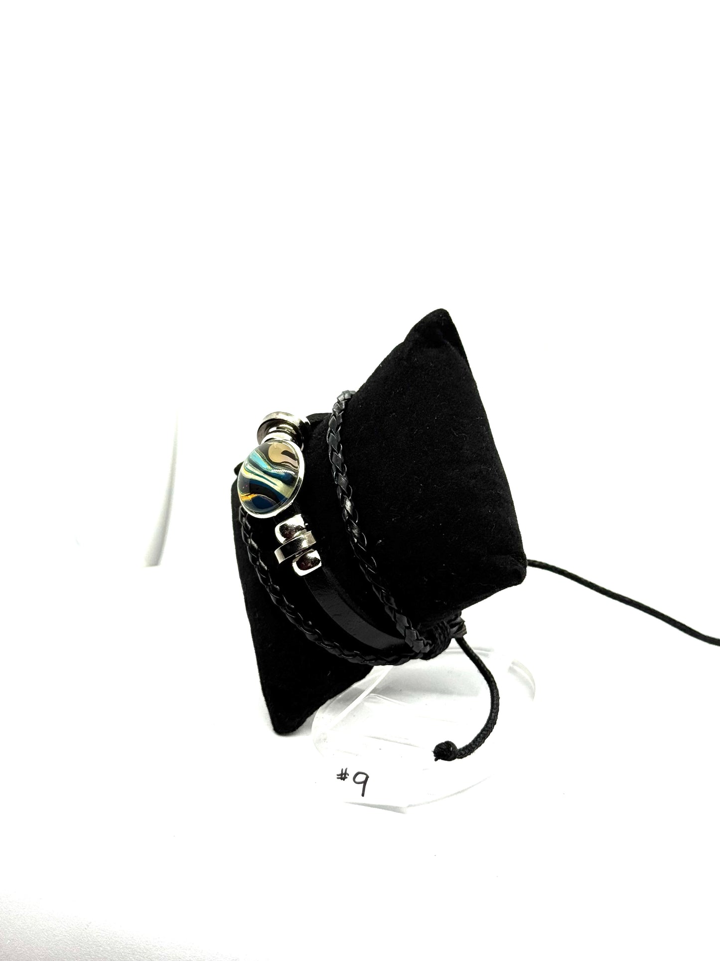 #9 Midnight Chaos Statement Bracelet – Handmade Abstract Resin Wrap Bracelet | One-of-a-Kind FDSS Wearable Art | Dark Aesthetic Leather Wrap Jewelry.