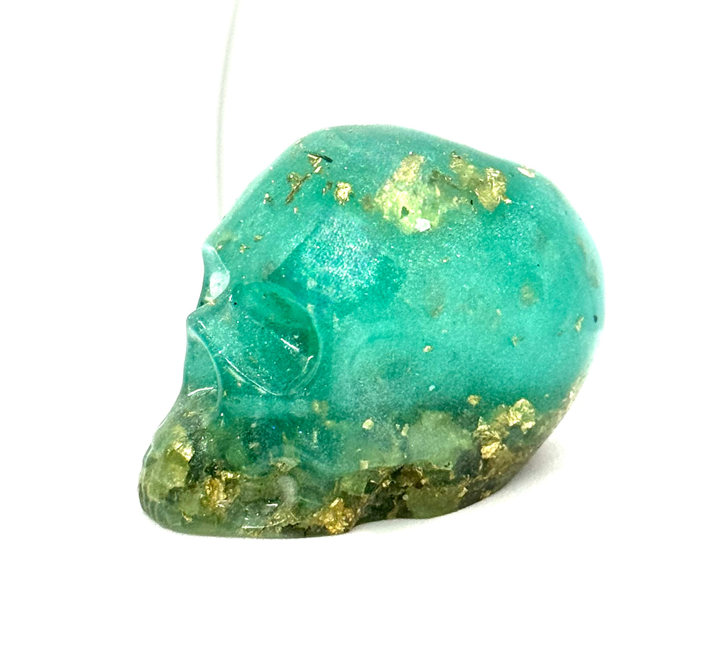“Ocean Poison” Teal & Gold Skull – Resin Chaos Piece