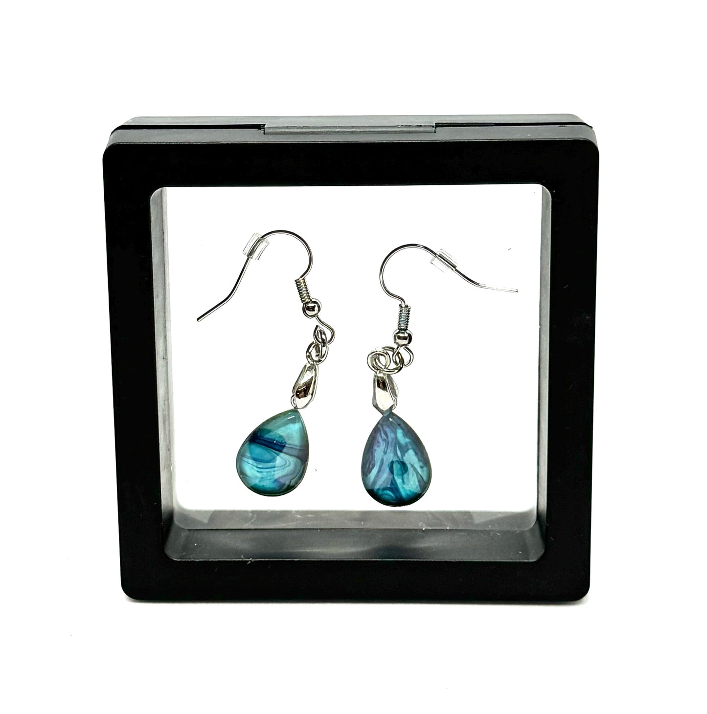 #19 Mermaid Mood Swing Glass Dome Earrings – Handmade Acrylic Paint Pour Teardrop Dangle Earrings
