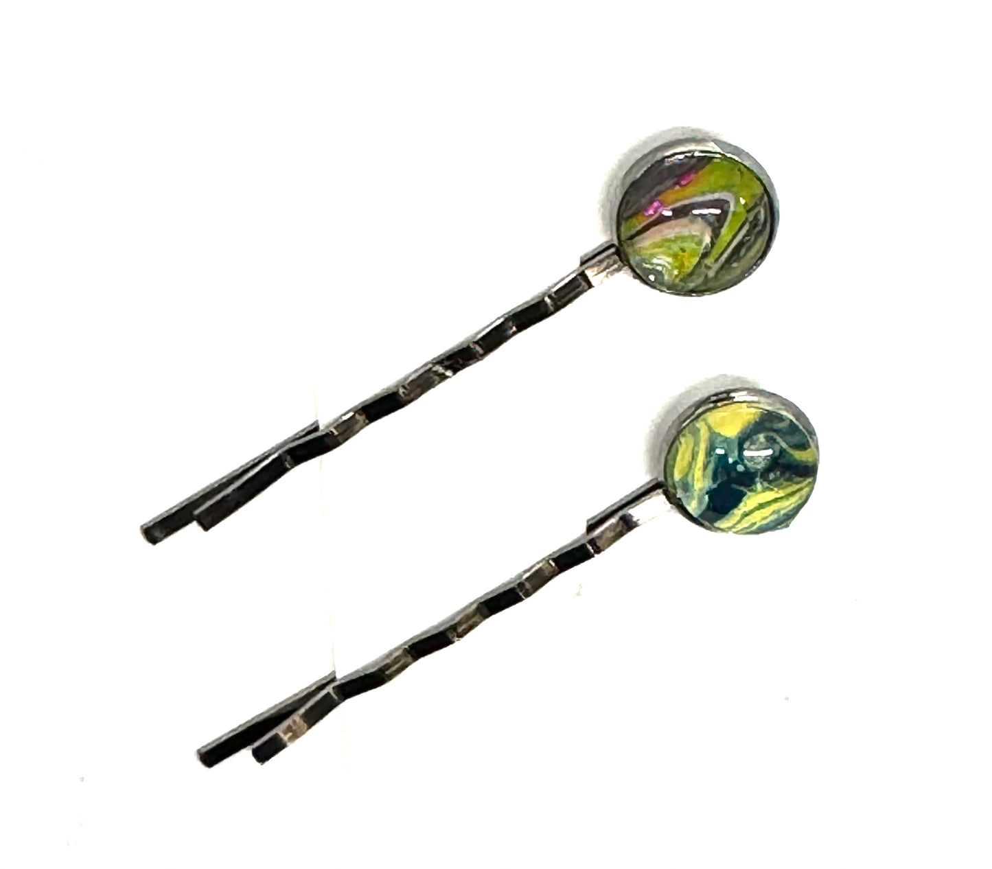 #1 Sun Toxic Bobby Pins – Yellow & Green Swirl Set (2pc)
