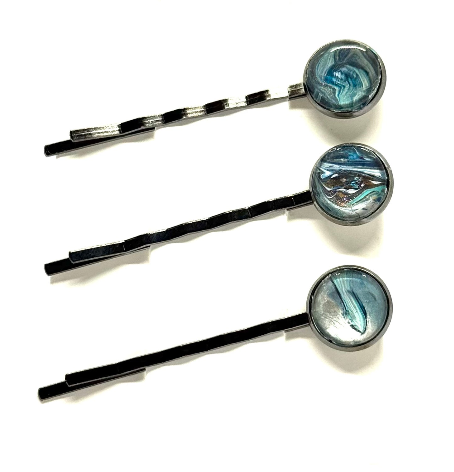 The “Emotionally Invested in the Tide” Handmade Bobby Pin Set – Ocean Swirl Abstract Hair Pins (Set of 3)