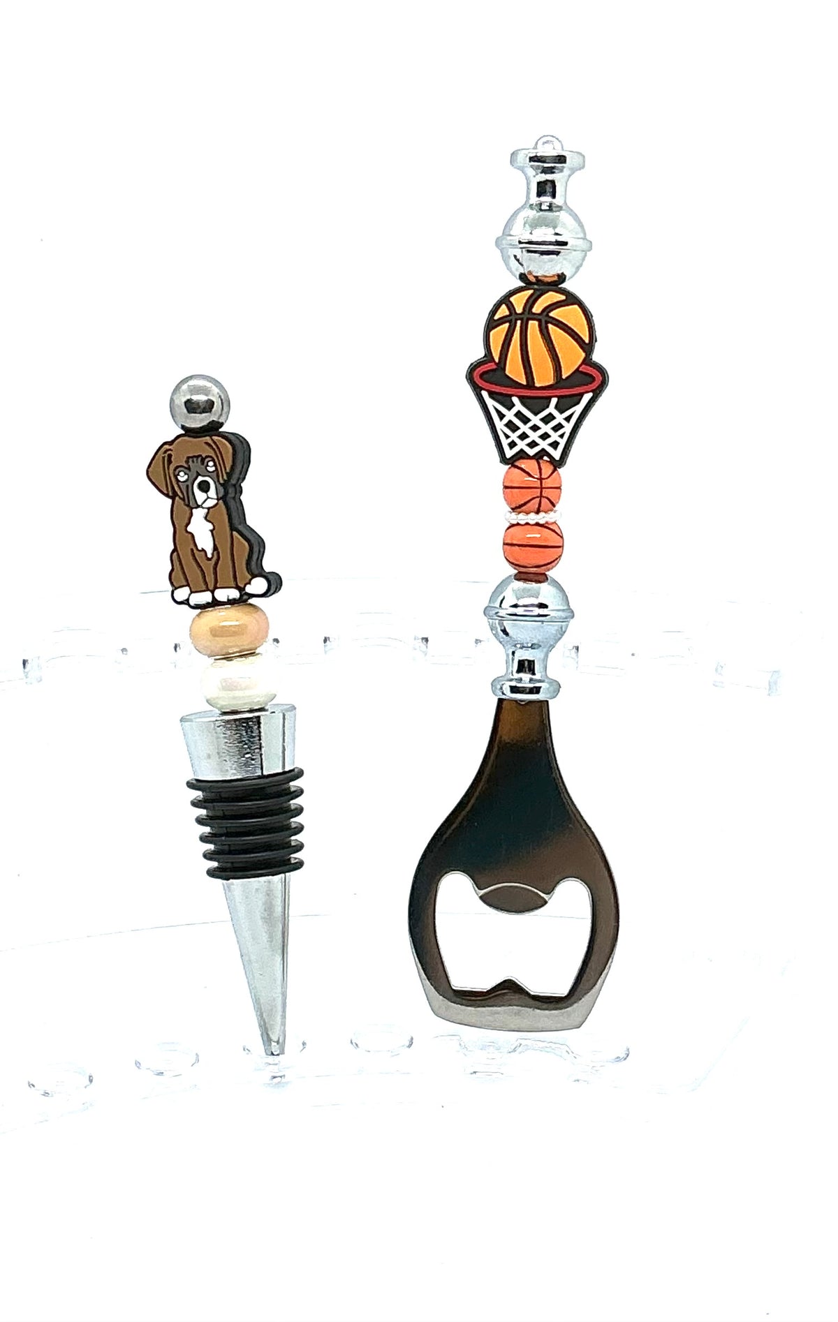 The Pop It & Stop It Set | Basketball Bottle Opener & Boxer Dog Wine Stopper