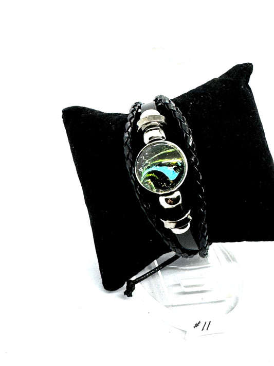 #11 FDSS Neon Chaos Glass Dome Bracelet — Handmade Statement Bracelet | Dark Aesthetic Leather Wrap Jewelry | One-of-a-Kind Wearable Art