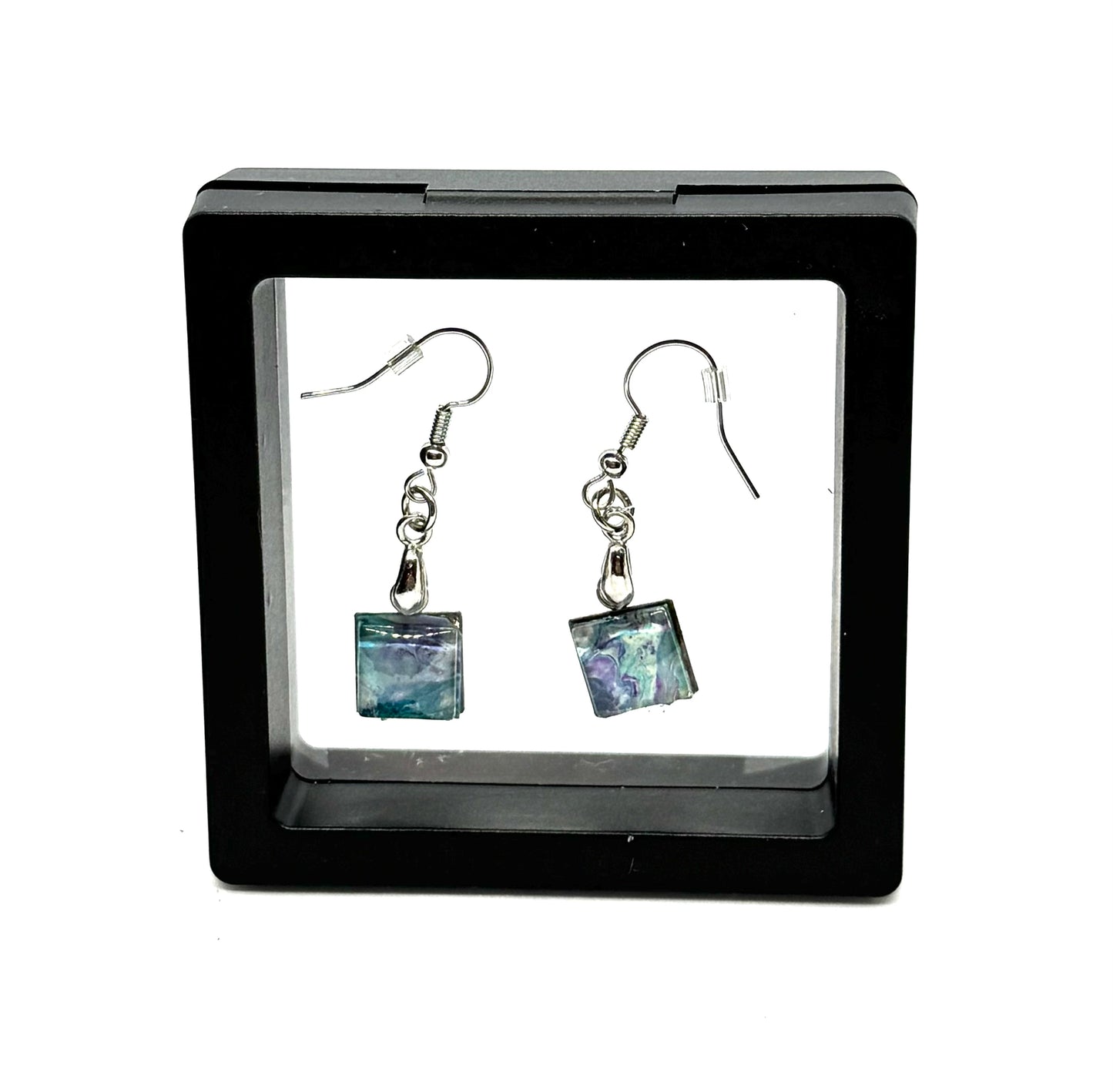 #17 🌊 Mermaid Therapy Session Earrings – Handmade Acrylic Paint Pour Square Dangle Earrings