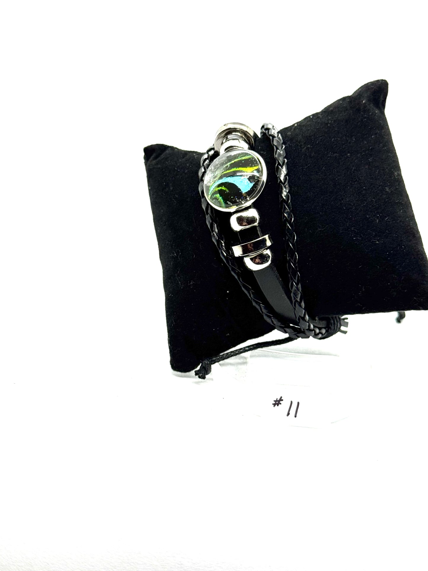 #11 FDSS Neon Chaos Glass Dome Bracelet — Handmade Statement Bracelet | Dark Aesthetic Leather Wrap Jewelry | One-of-a-Kind Wearable Art