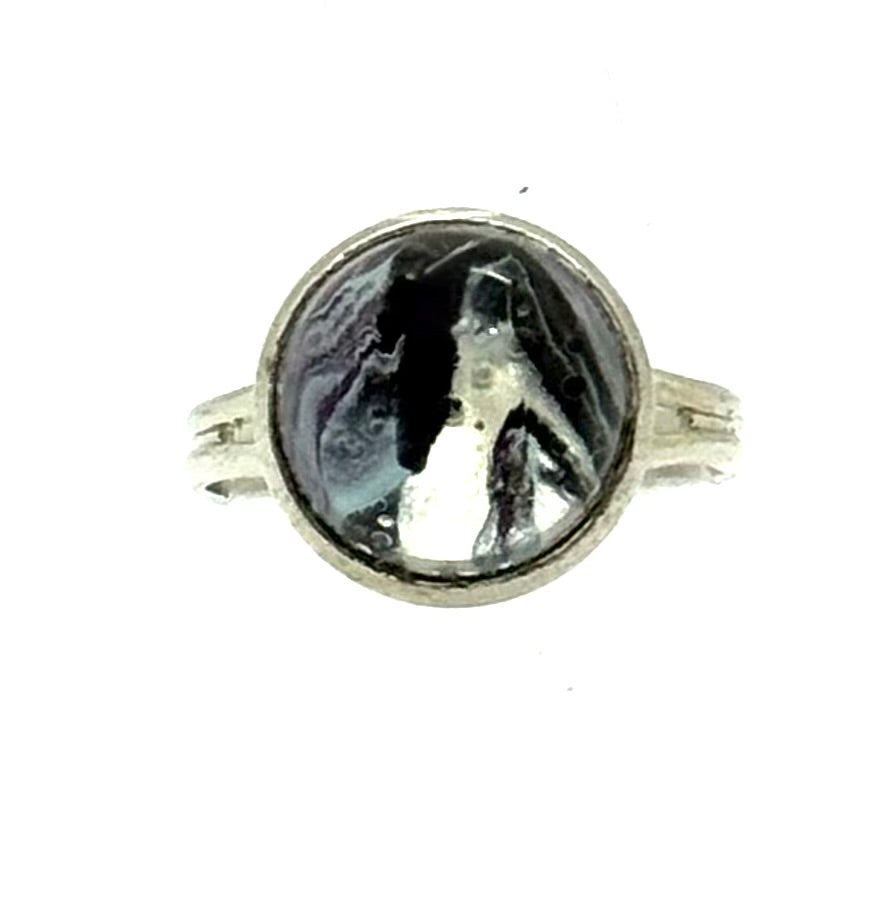 #6 Obsidian Silence Glass Dome Ring – Black & Silver Abstract Statement Ring