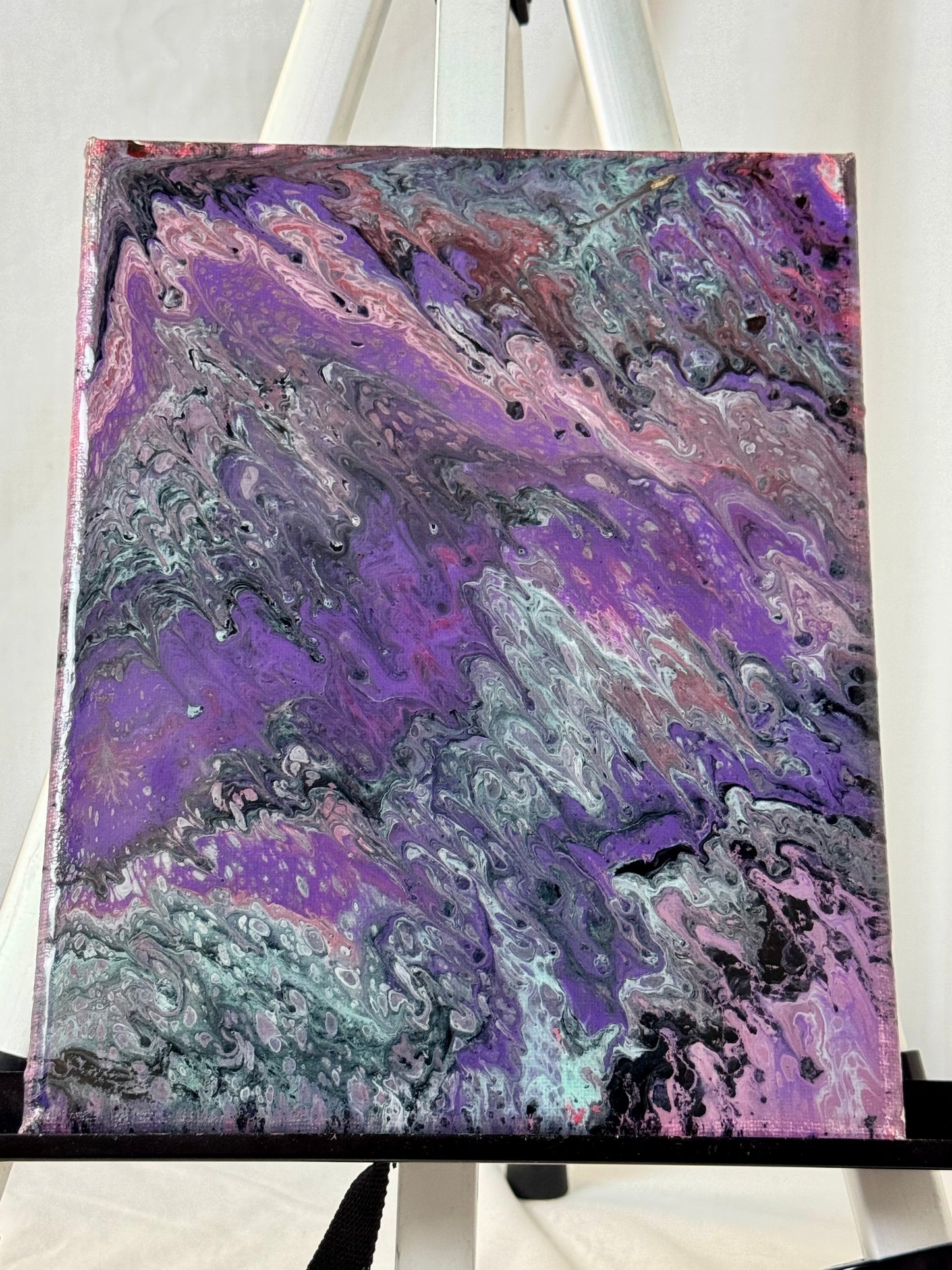 Raspberry Mountain | 8x10 Purple Paint Pour Canvas