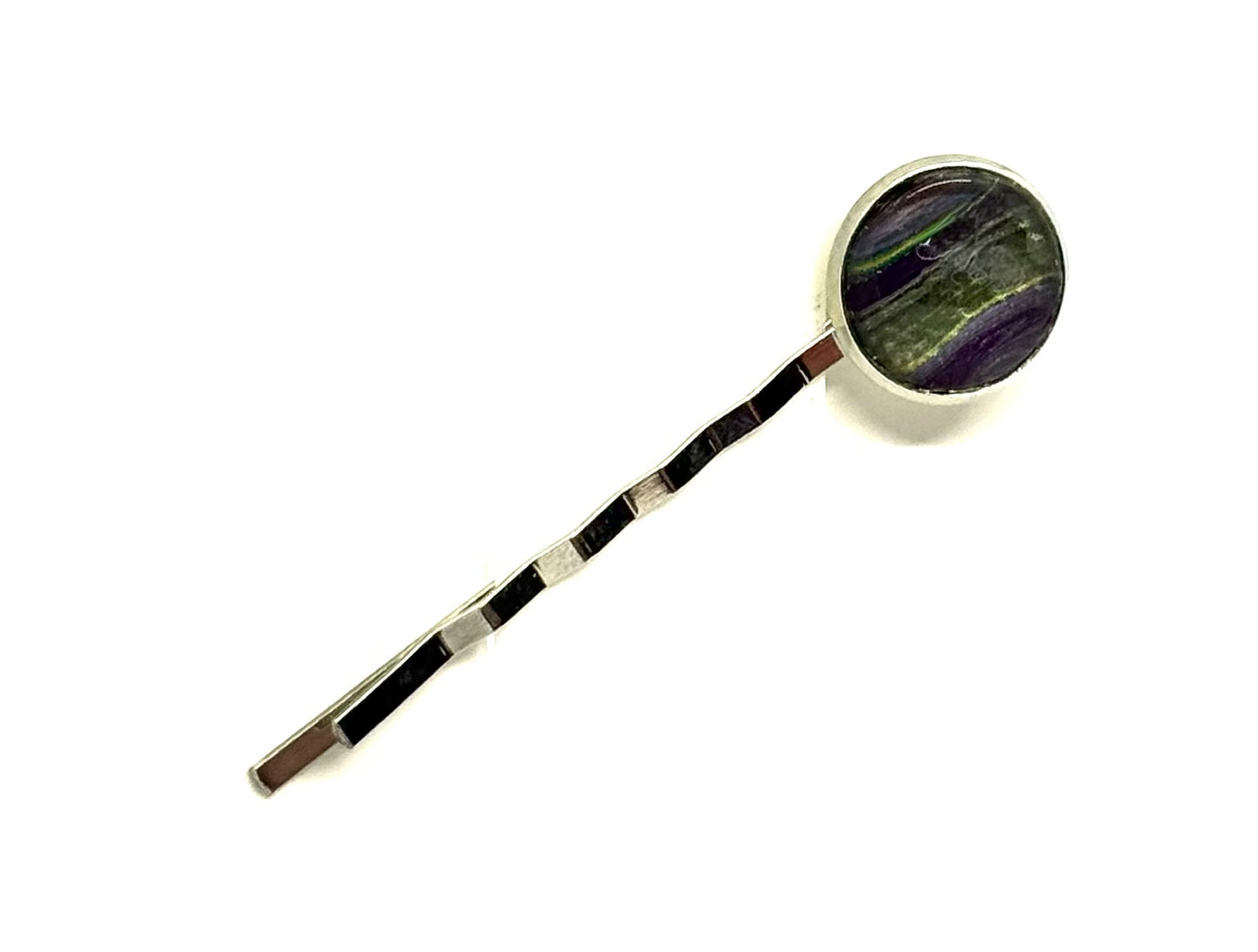 The “I Have My Life Together… Said No One” Handmade Bobby Pin – Purple & Moss Abstract Hair Pin