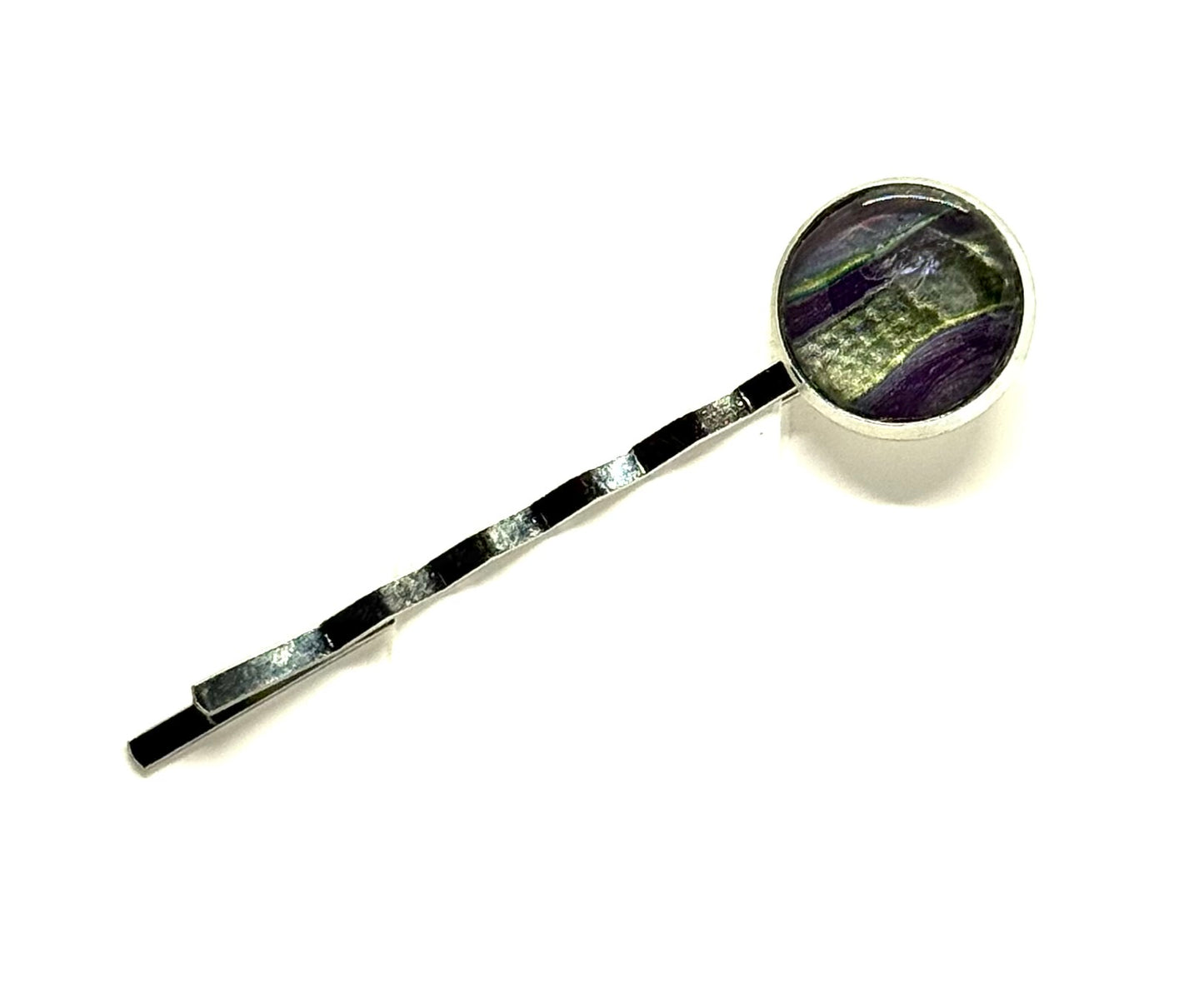 The “I Have My Life Together… Said No One” Handmade Bobby Pin – Purple & Moss Abstract Hair Pin