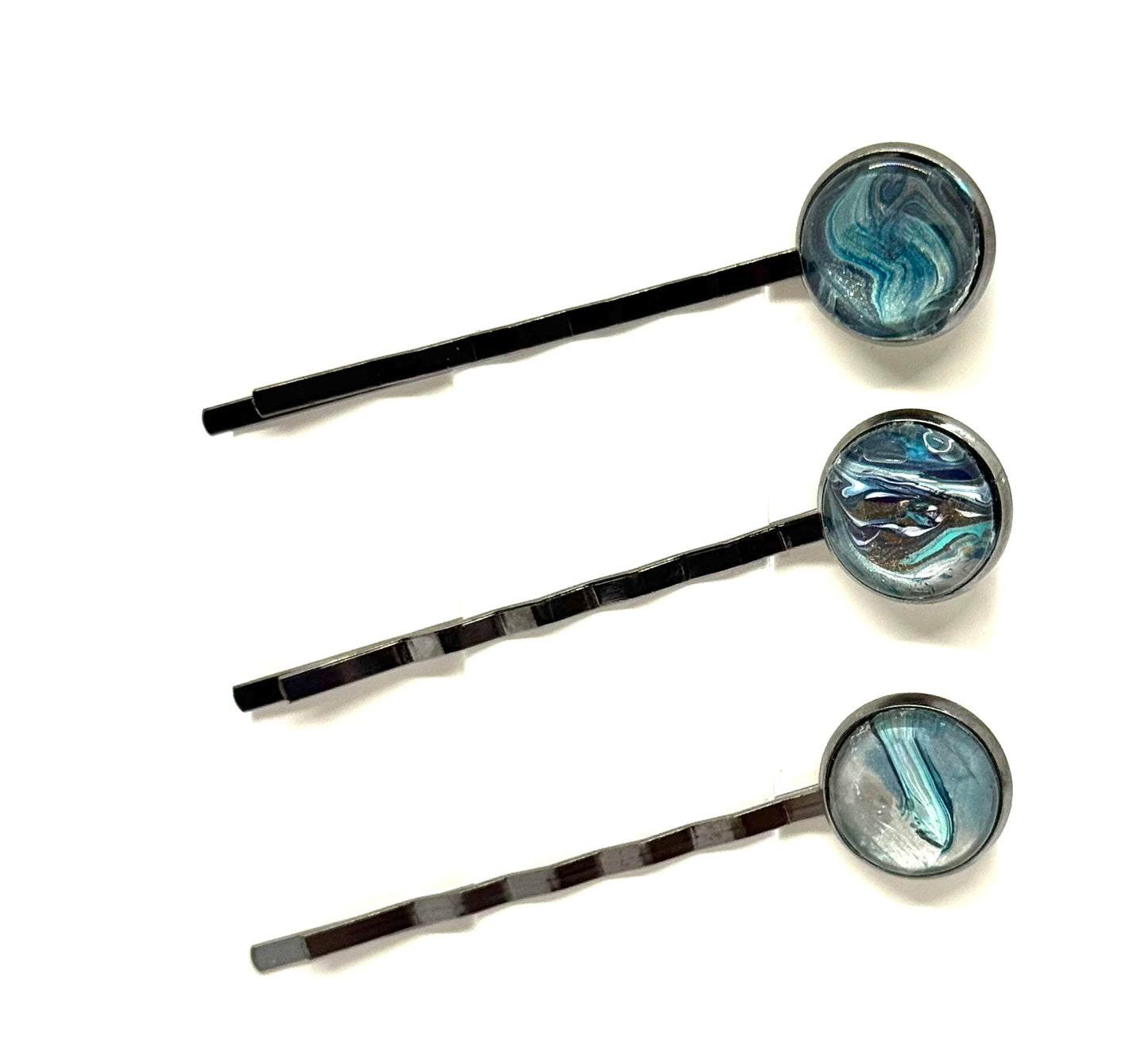 The “Emotionally Invested in the Tide” Handmade Bobby Pin Set – Ocean Swirl Abstract Hair Pins (Set of 3)